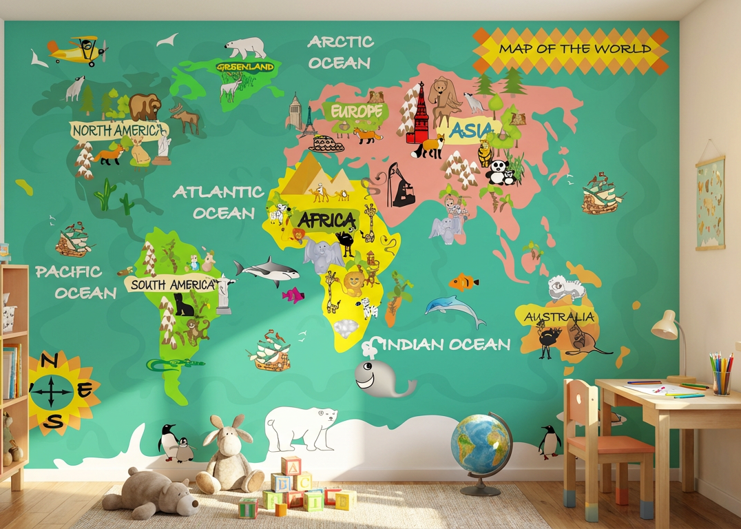Best Wallpaper Showroom In Gurgaon_Green World Map_Wallpaper Studio
