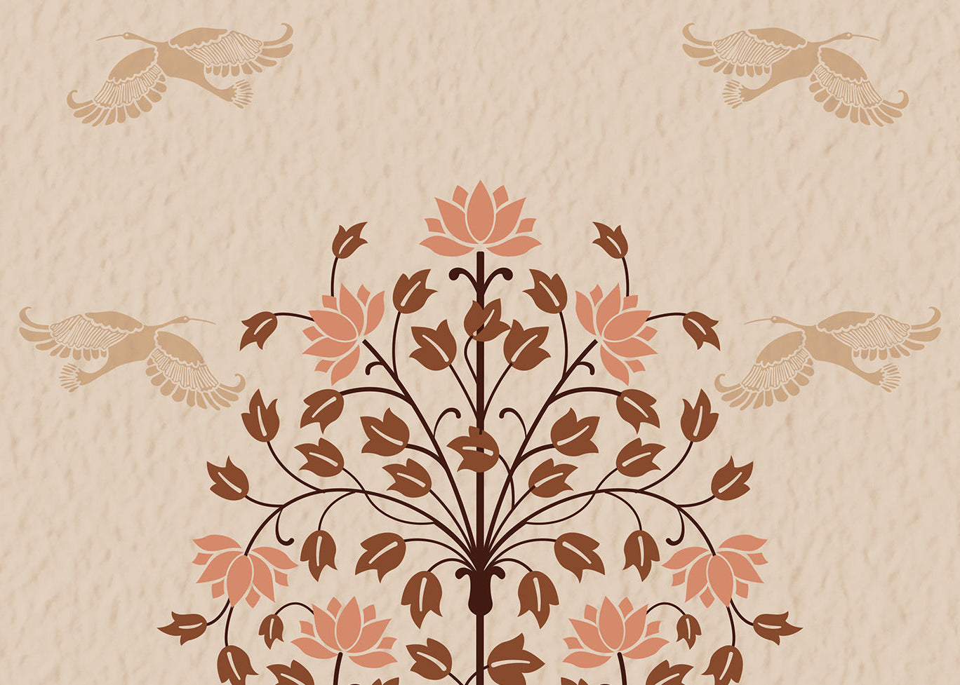 Elegant Floral and Bird Motif Wallpaper