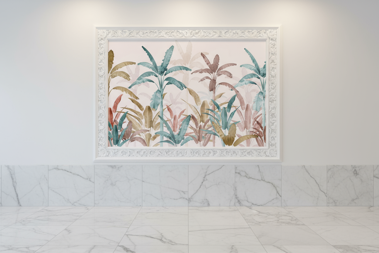 Pastel Paradise Banana Leaf Wallpaper – Soothing Tropical Foliage Mural