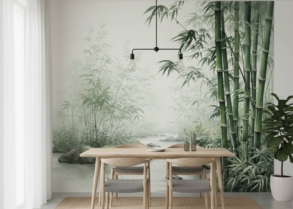 Serene Bamboo Forest Wall Mural for a Calm and Modern Living Space