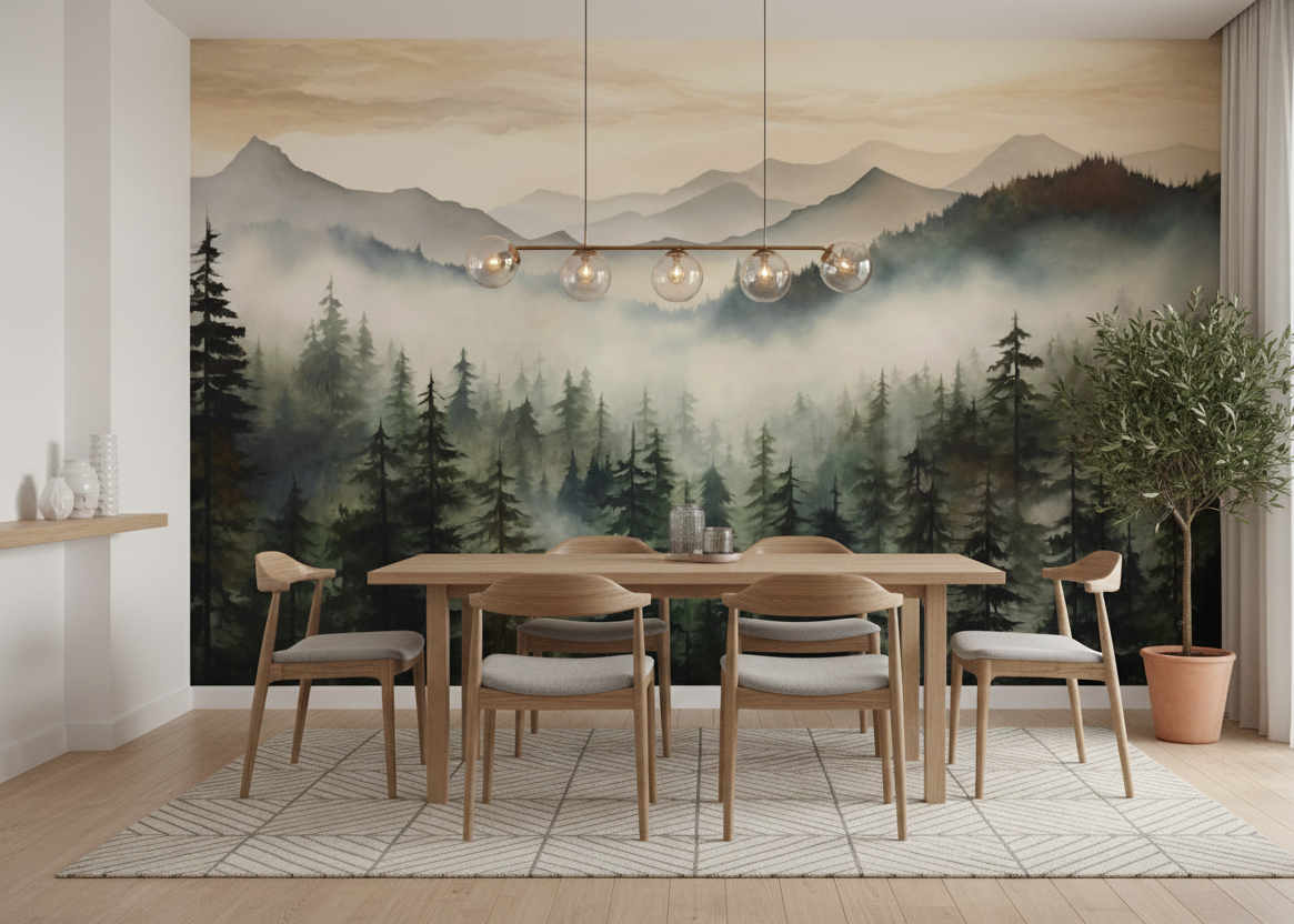 Endless Tapestry of Misty Pine Forests and Layered Mountain Ranges