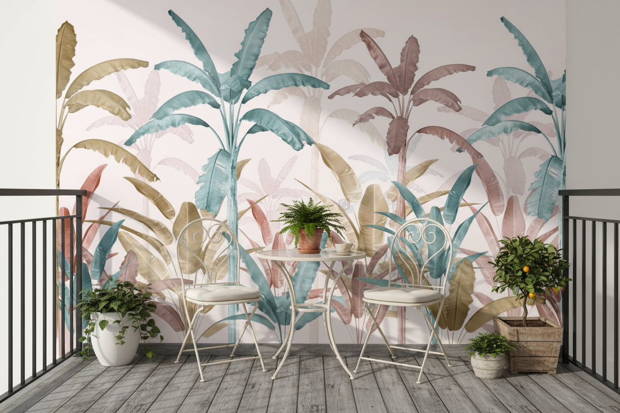 Pastel Paradise Banana Leaf Wallpaper – Soothing Tropical Foliage Mural