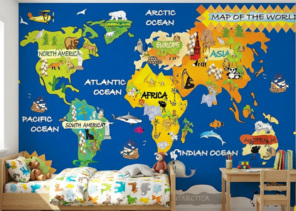 Best Wallpaper Showroom In Gurgaon_Blue World Map_Wallpaper Studio