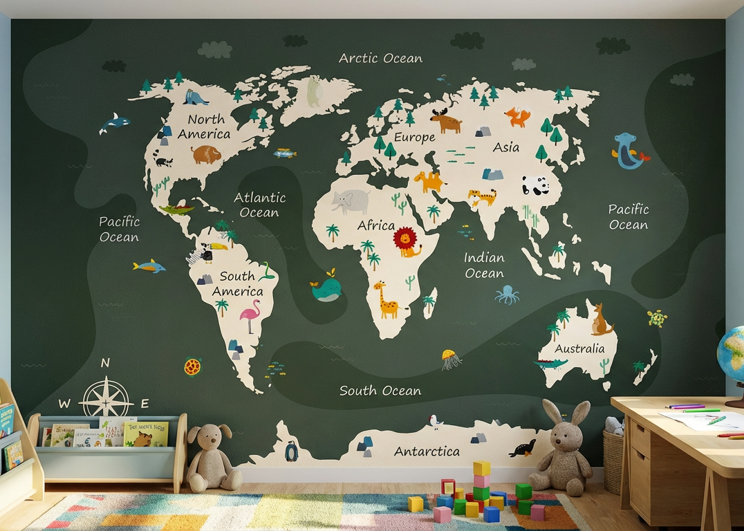 Best Wallpaper Showroom In Gurgaon_Dark Green World Map_Wallpaper Studio