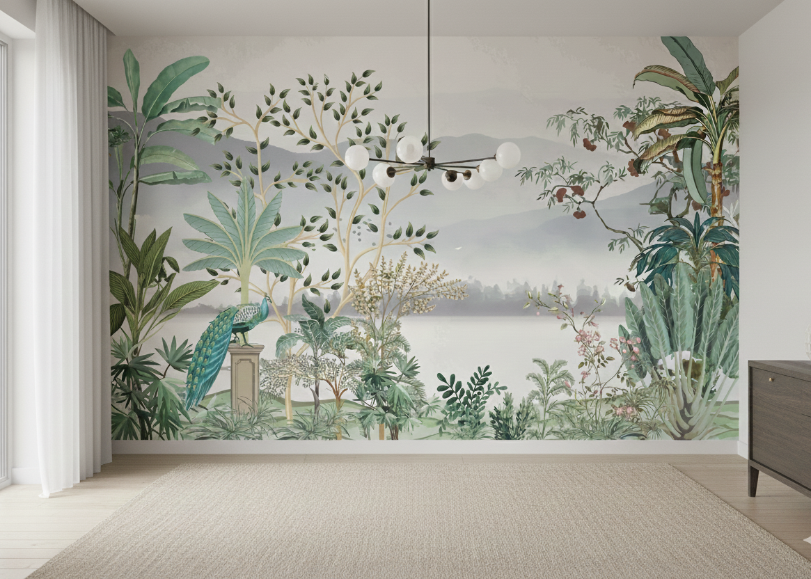 Best Wallpaper Showroom In Gurgaon_Peacock Mural_Wallpaper Studio