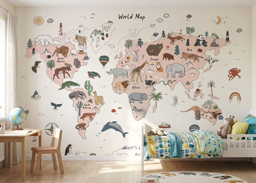 Best Wallpaper Showroom In Gurgaon_White World Map_Wallpaper Studio