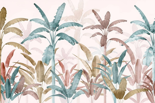 Pastel Paradise Banana Leaf Wallpaper – Soothing Tropical Foliage Mural