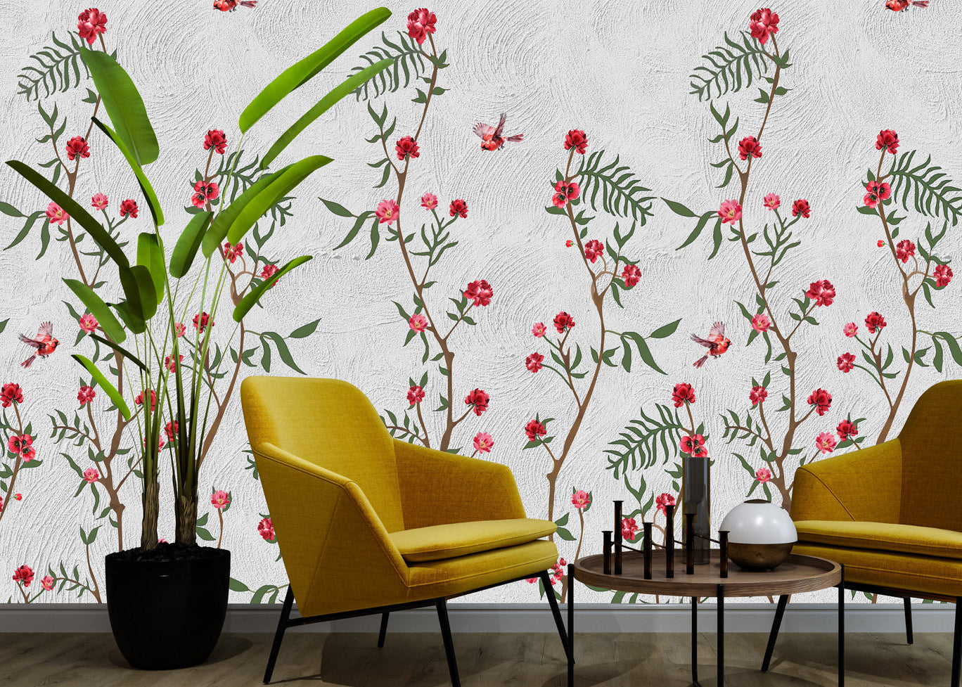 Floral Serenity: Blossoms and Birds