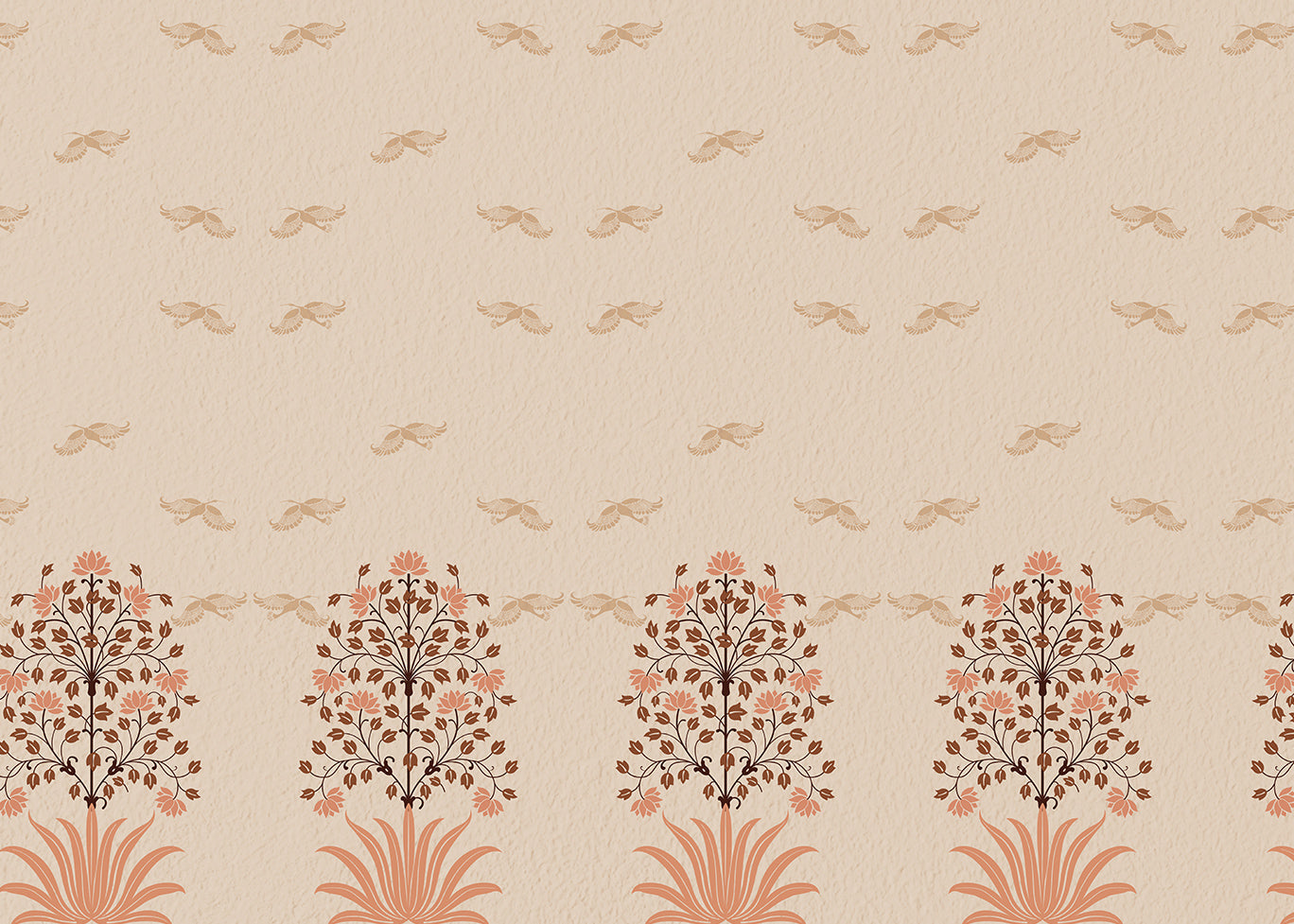 Elegant Floral and Bird Motif Wallpaper