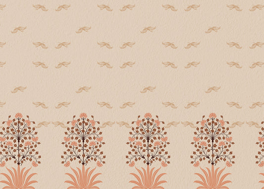 Elegant Floral and Bird Motif Wallpaper