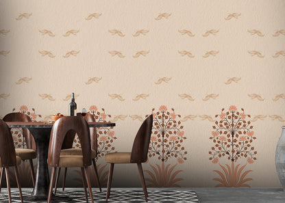 Elegant Floral and Bird Motif Wallpaper
