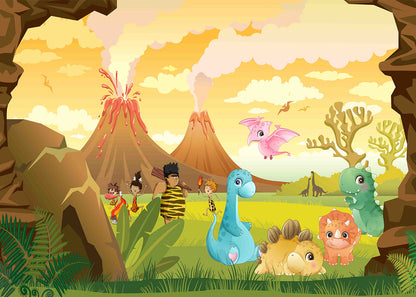 Adventure with Cute Dinosaurs and Playful Cave Kids