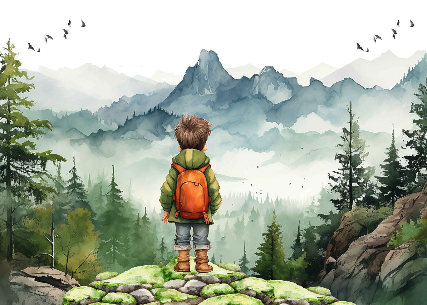 Peaceful Mountain Journey Through Young Adventurer