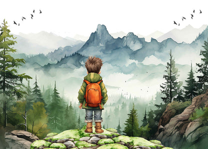 Peaceful Mountain Journey Through Young Adventurer