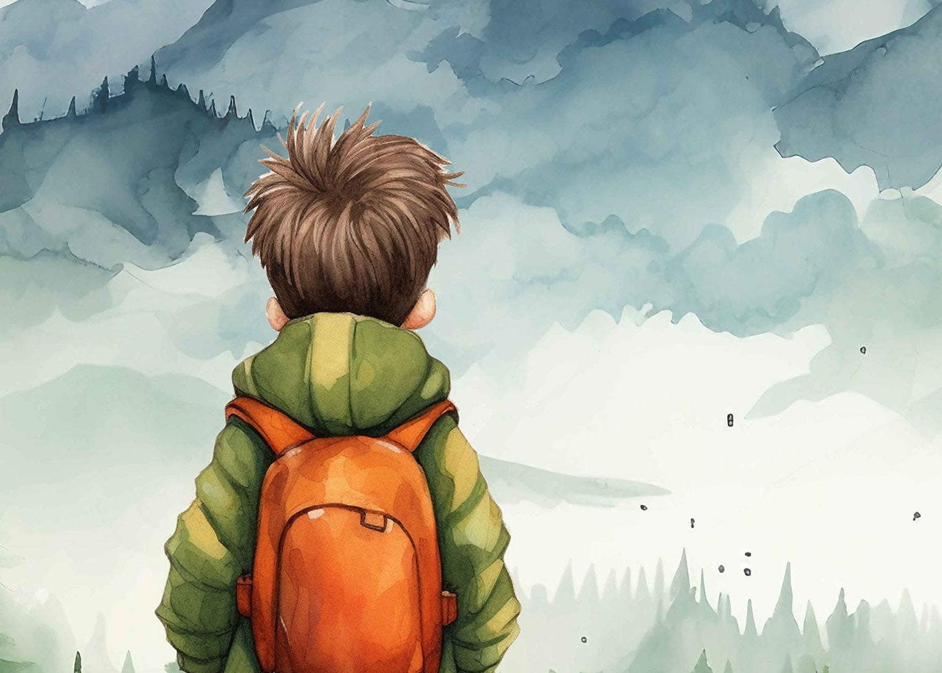Peaceful Mountain Journey Through Young Adventurer