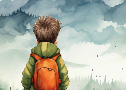 Peaceful Mountain Journey Through Young Adventurer