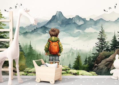 Peaceful Mountain Journey Through Young Adventurer