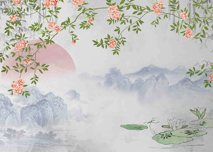 Serene Blossoms and Misty Mountains