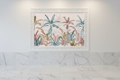 Pastel Paradise Banana Leaf Wallpaper – Soothing Tropical Foliage Mural