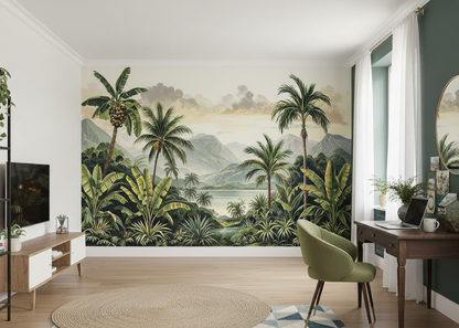 Tropical Paradise: Lush Greenery and Majestic Mountains