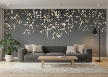 Serene Floral Design with Soothing Rain Effect
