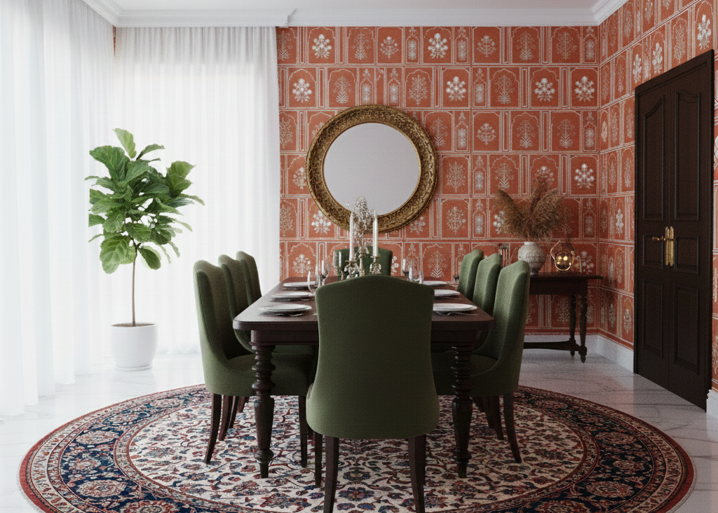 “Mughal Echoes: Floral Silhouettes in Ornate Archway Frames