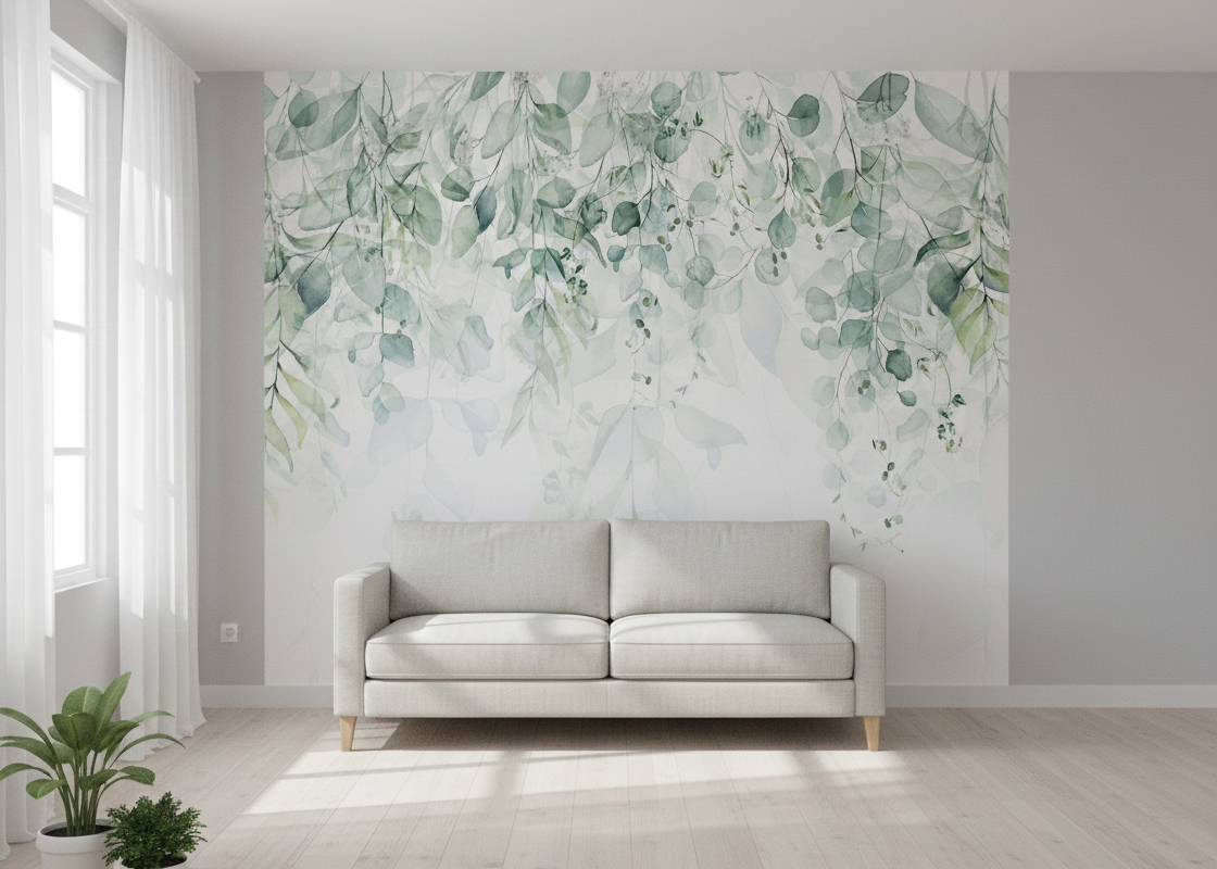 Soft Eucalyptus Leaves Watercolor Background