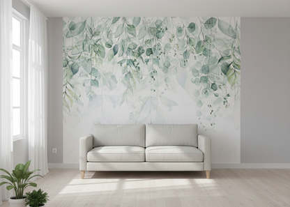 Soft Eucalyptus Leaves Watercolor Background