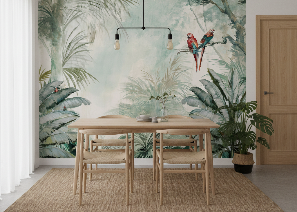 Rainforest Harmony: Parrots Amid Lush Greenery
