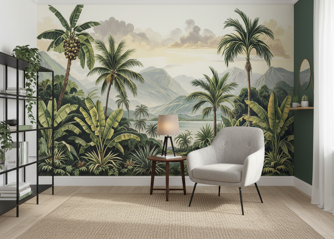 Tropical Paradise: Lush Greenery and Majestic Mountains