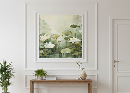 Tropical Lotus Lake Mural – Hand-Painted Water Garden Scene