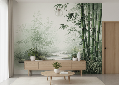 Serene Bamboo Forest Wall Mural for a Calm and Modern Living Space