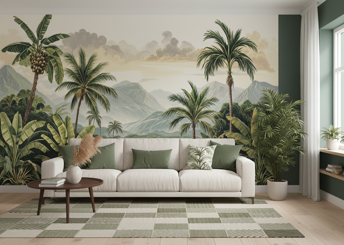 Tropical Paradise: Lush Greenery and Majestic Mountains