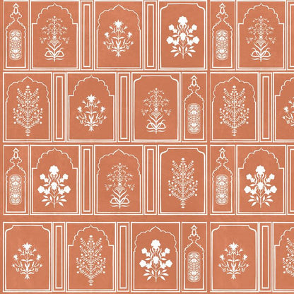 “Mughal Echoes: Floral Silhouettes in Ornate Archway Frames