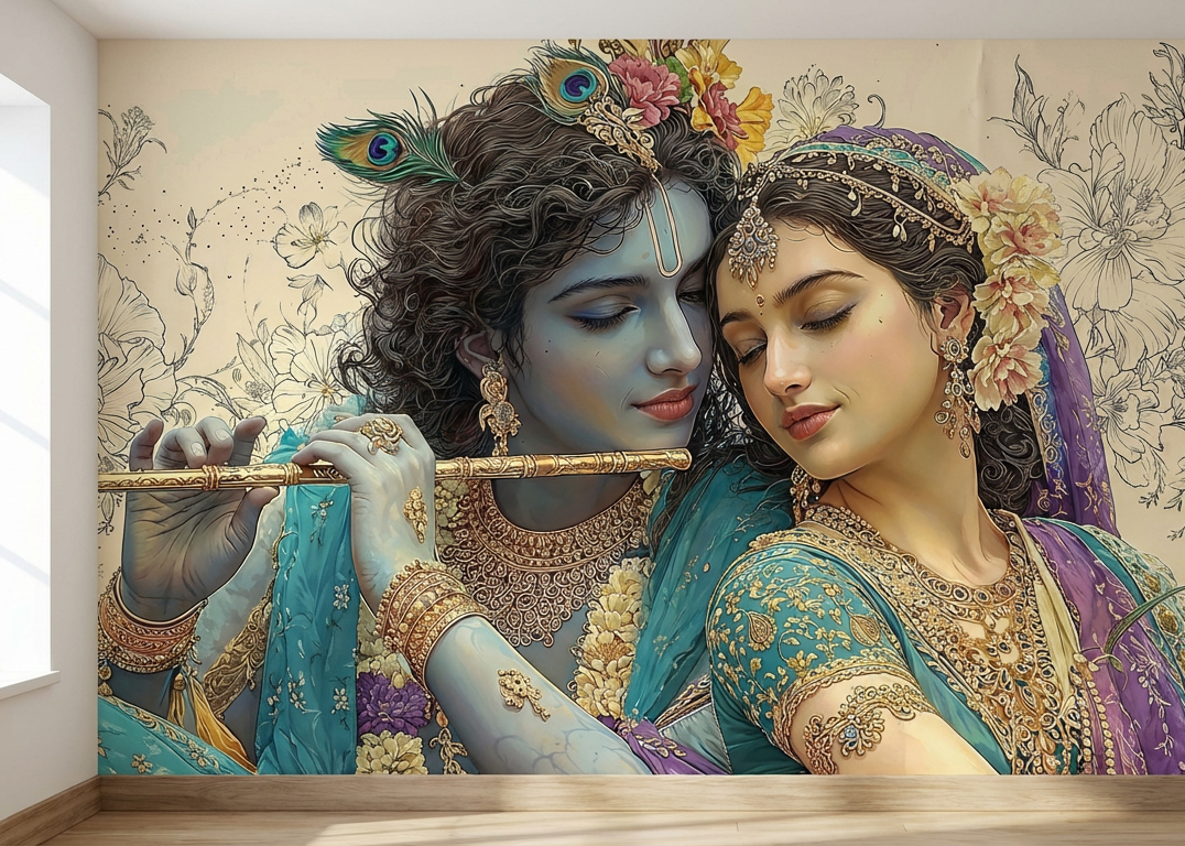 Radha and Krishna in a Sacred Moment of Celestial Harmony