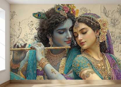 Radha and Krishna in a Sacred Moment of Celestial Harmony