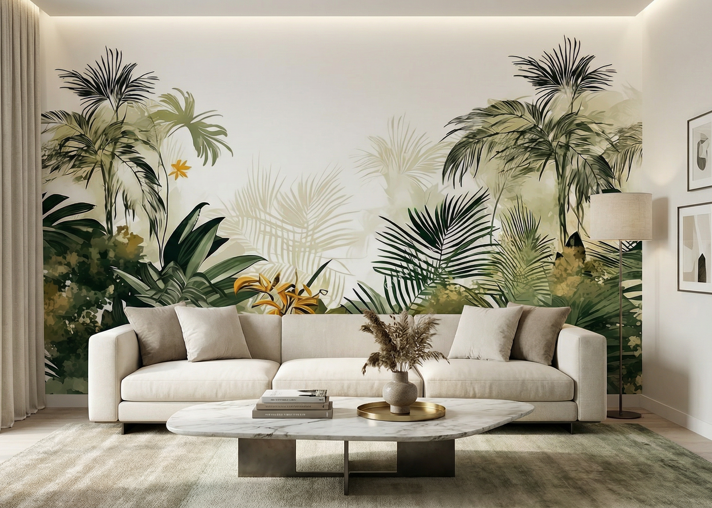 Ethereal Tropical Canopy Illustration with Lush Palm Fronds