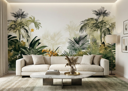 Ethereal Tropical Canopy Illustration with Lush Palm Fronds