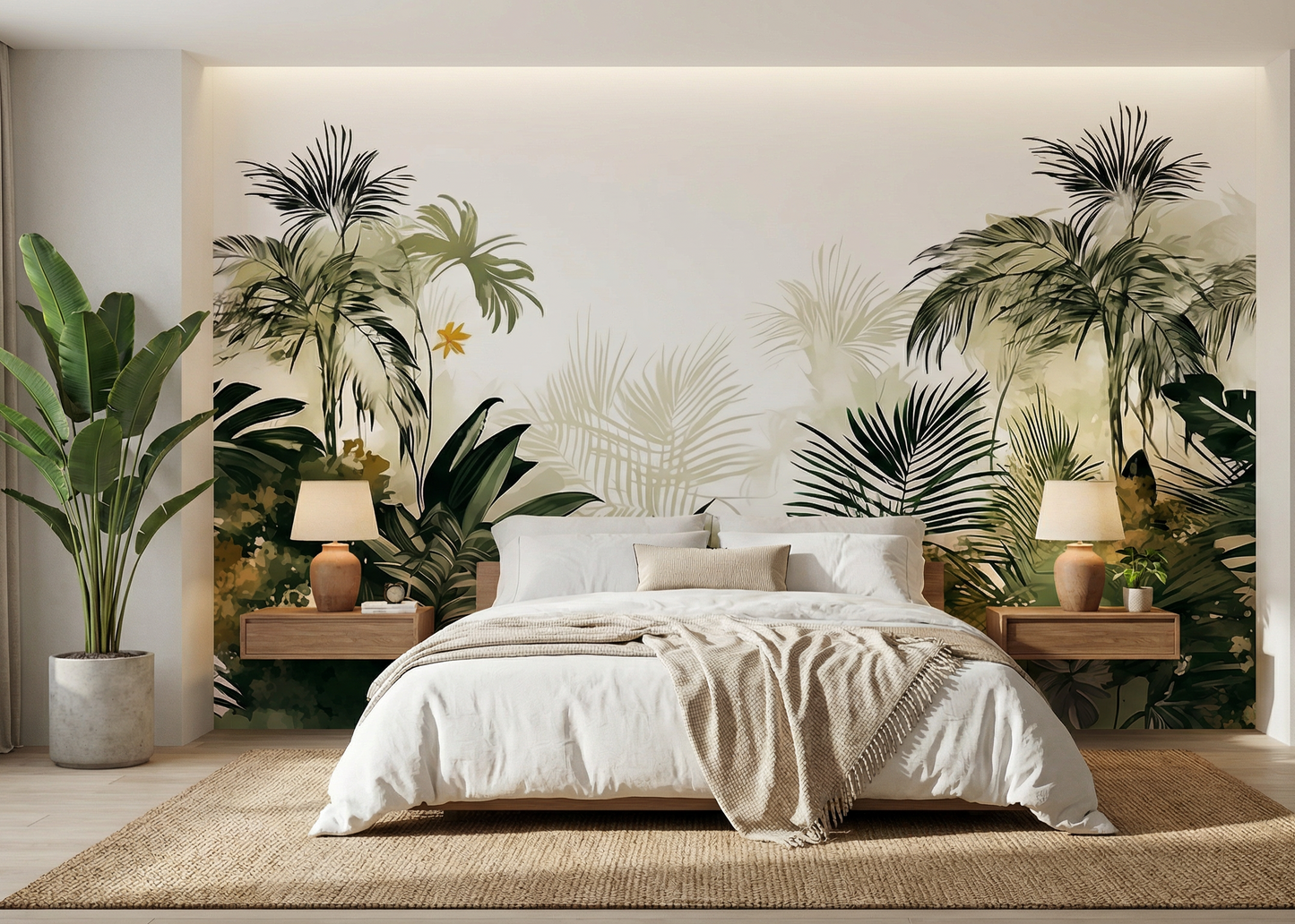 Ethereal Tropical Canopy Illustration with Lush Palm Fronds