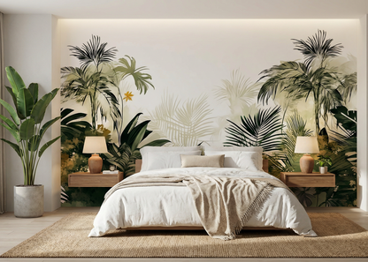 Ethereal Tropical Canopy Illustration with Lush Palm Fronds