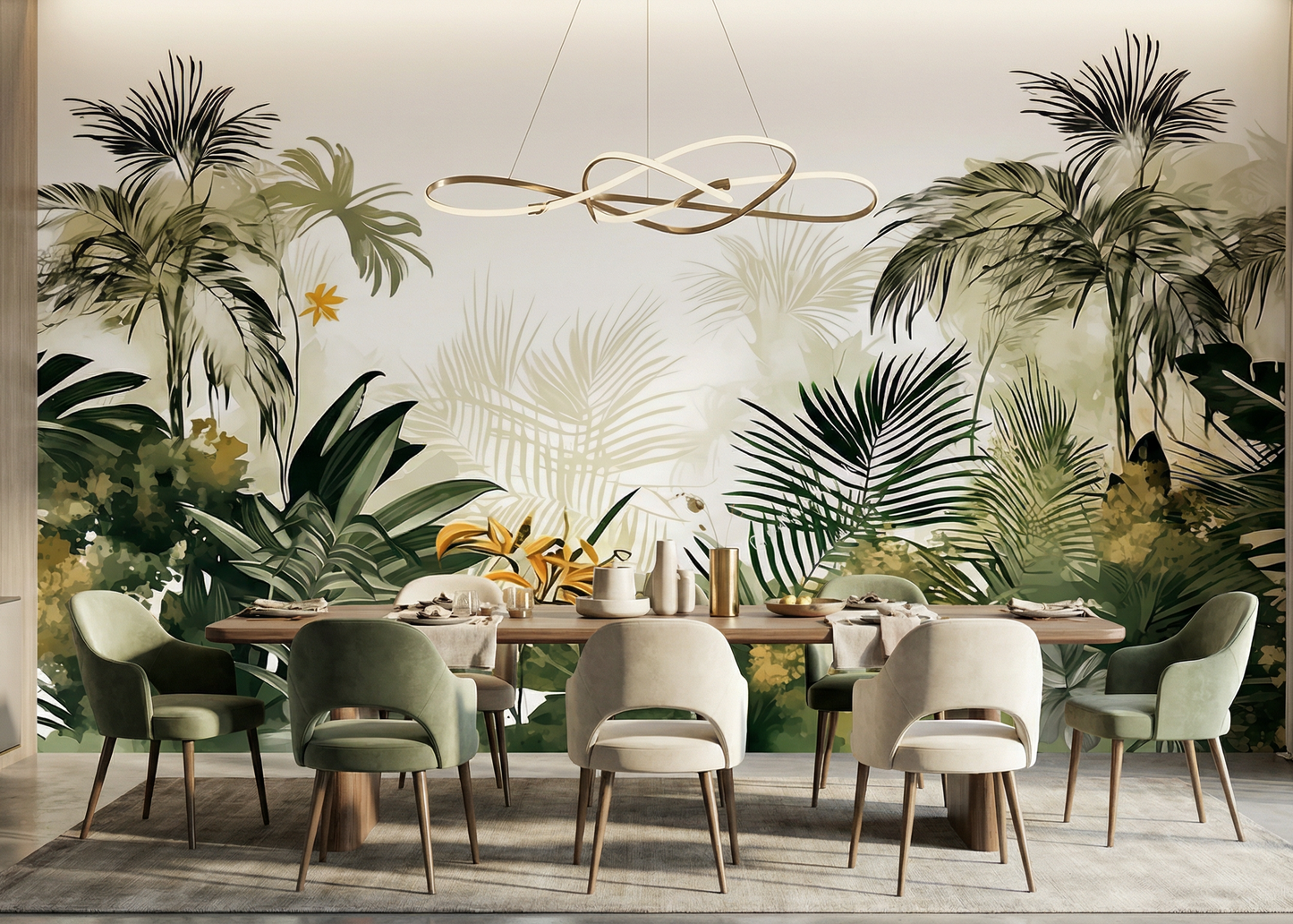 Ethereal Tropical Canopy Illustration with Lush Palm Fronds