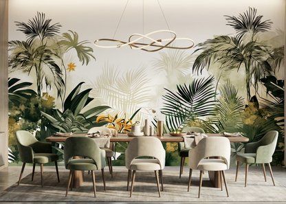Ethereal Tropical Canopy Illustration with Lush Palm Fronds