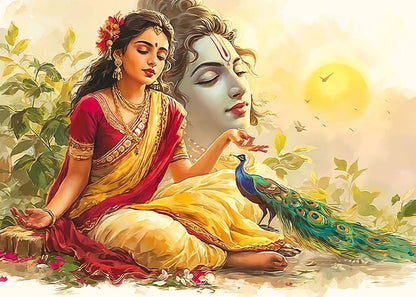 Radha and Krishna in a Timeless Embrace of Divine Grace