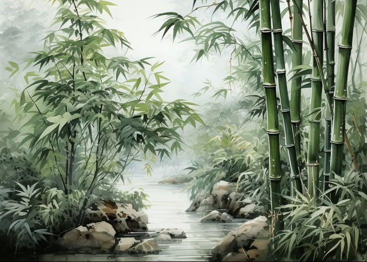 Serene Bamboo Forest Wall Mural for a Calm and Modern Living Space