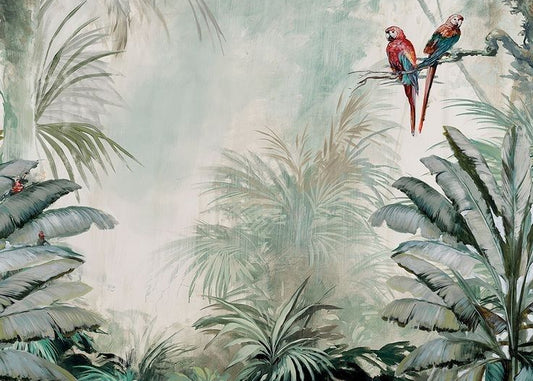 Rainforest Harmony: Parrots Amid Lush Greenery