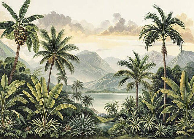 Tropical Paradise: Lush Greenery and Majestic Mountains