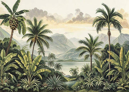 Tropical Paradise: Lush Greenery and Majestic Mountains