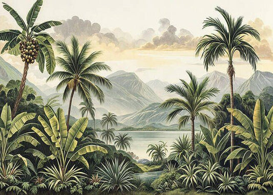 Tropical Paradise: Lush Greenery and Majestic Mountains