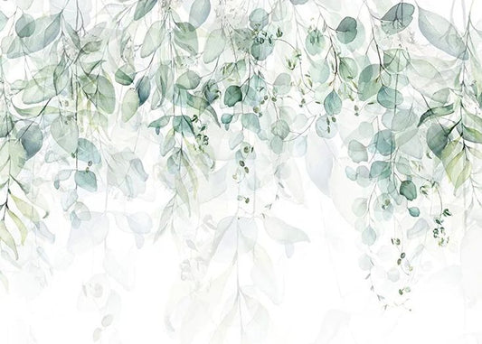 Soft Eucalyptus Leaves Watercolor Background