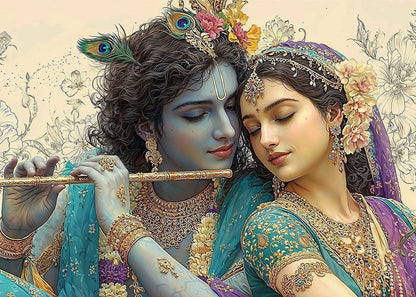 Radha and Krishna in a Sacred Moment of Celestial Harmony